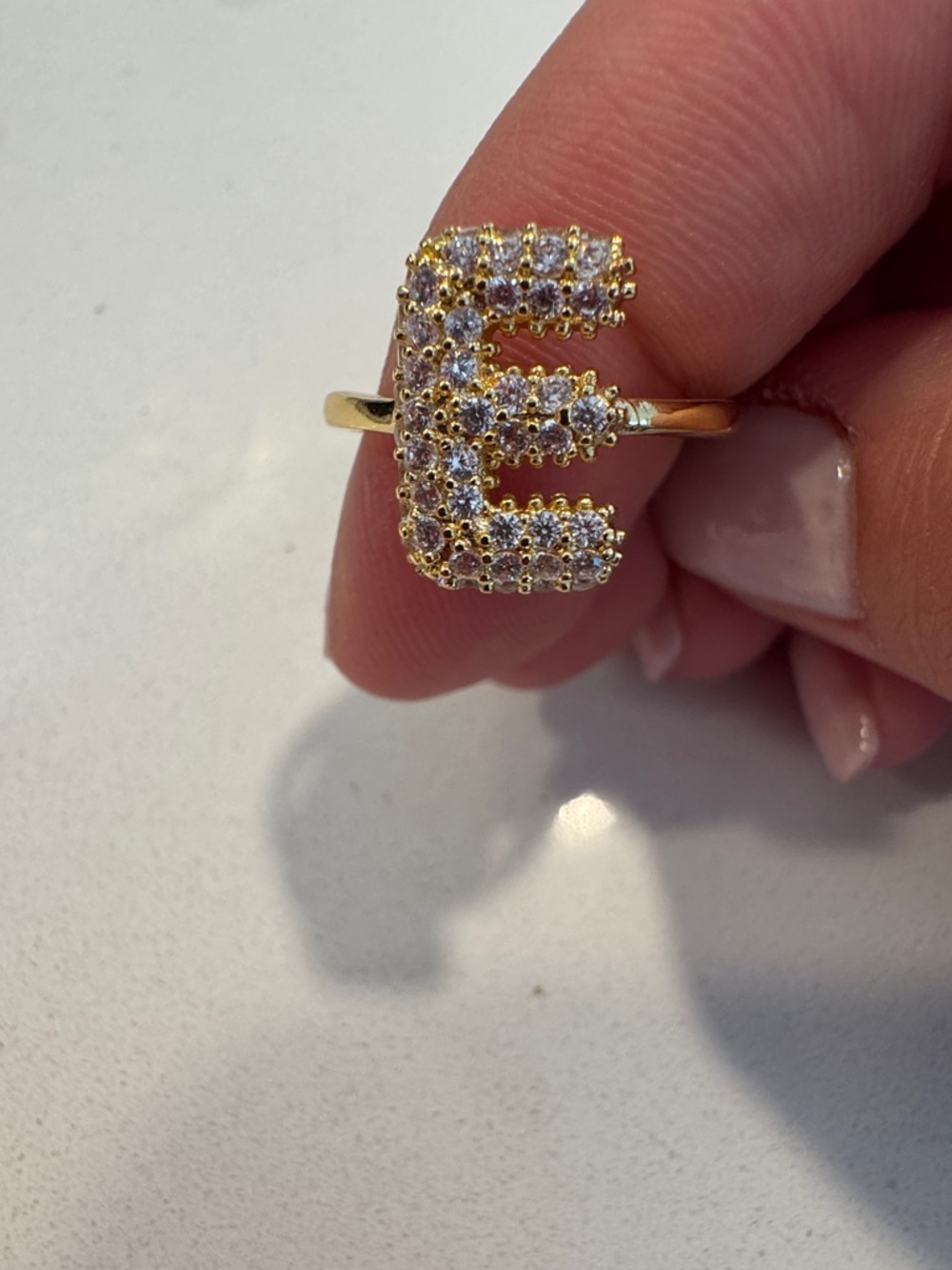 Gold Initial E Cubic Zirconia Ring - Elegant Women’s Jewelry